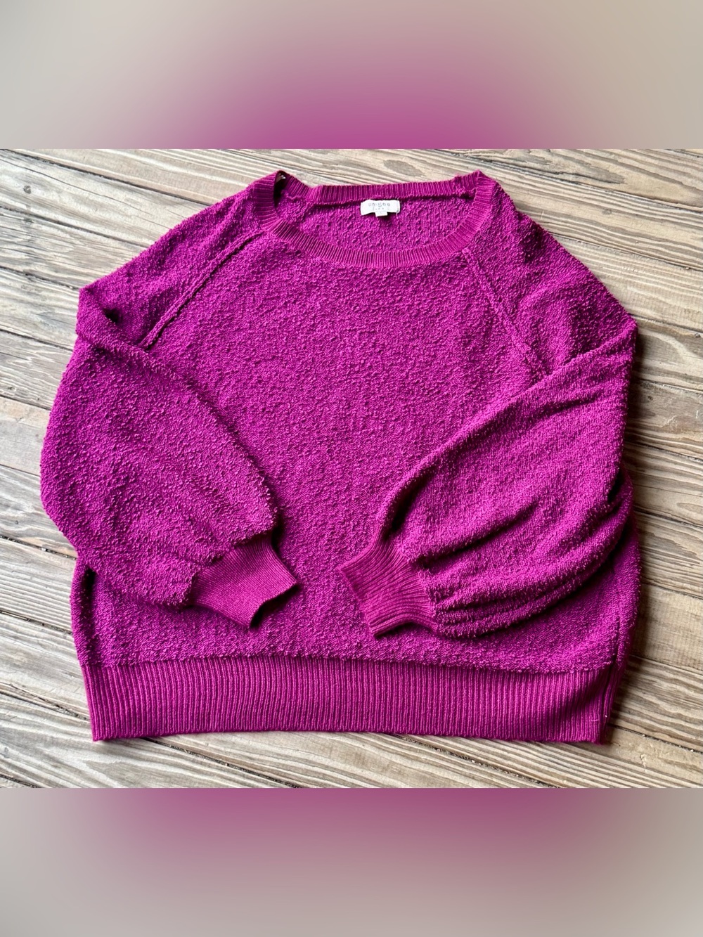 Women’s Umgee Magenta Crewneck Sweater - Textured Knit Pullover Size: Large